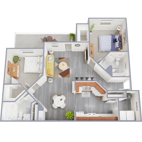 Floor plan for 2 beds, 2 baths, 1018 sqft